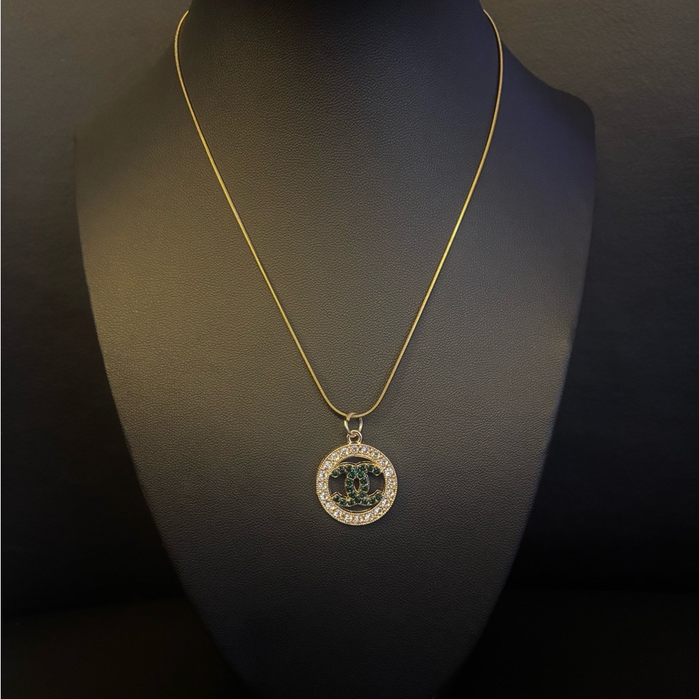 Chanel Zipper Pull Gold and Green Pendant Necklace - Picture 2 of 5